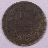 1855 LUXEMBOURG 10 CENTIMES BRONZE COIN