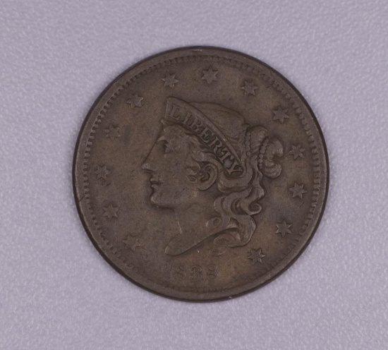 1838 CORONET HEAD LARGE US CENT COIN