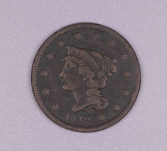 1842 BRAIDED HAIR LARGE US CENT COIN **SMALL DATE**
