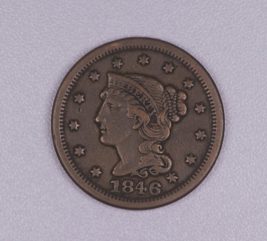 1846 BRAIDED HAIR LARGE US CENT COIN **MEDIUM DATE**