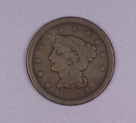 1852 BRAIDED HAIR LARGE US CENT COIN