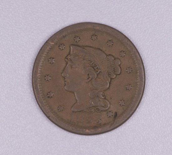 1853 BRAIDED HAIR LARGE US CENT COIN