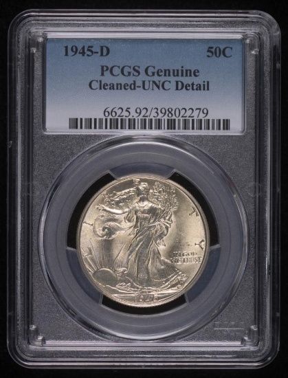 1945 D WALKING LIBERTY SILVER HALF DOLLAR COIN PCGS UNC