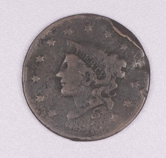 1837 CORONET HEAD LARGE COPPER US CENT TYPE COIN