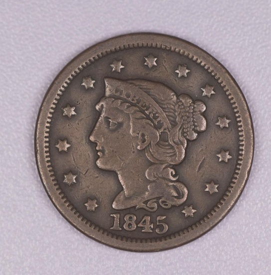 1845 BRAIDED HAIR LARGE COPPER US CENT TYPE COIN