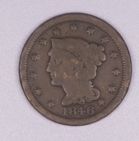 1846 BRAIDED HAIR LARGE COPPER US CENT TYPE COIN **SMALL DATE**