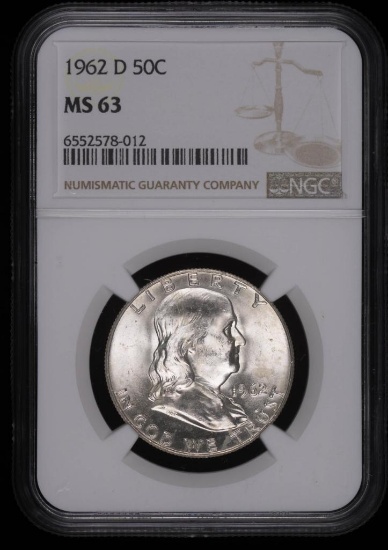 1962 D FRANKLIN SILVER HALF DOLLAR COIN NGC MS63