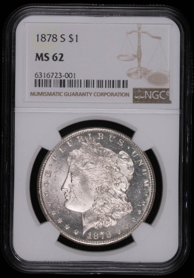 1878 S MORGAN SILVER DOLLAR COIN NGC MS62