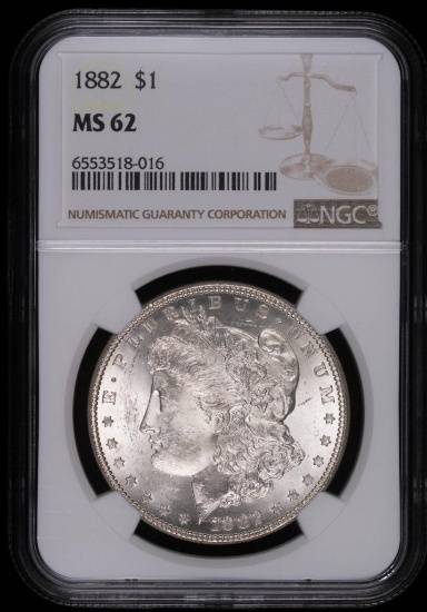 1882 MORGAN SILVER DOLLAR COIN NGC MS62