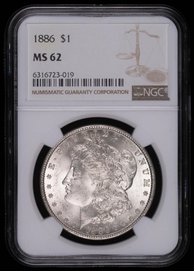 1886 MORGAN SILVER DOLLAR COIN NGC MS62