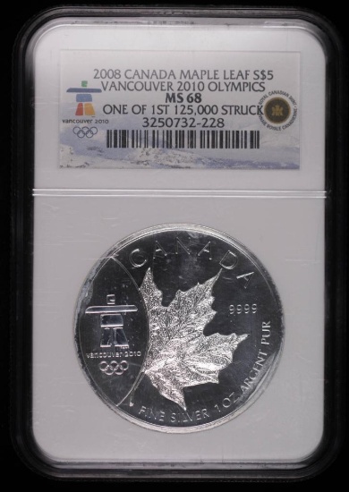 2008 CANADA $5 SILVER MAPLE LEAF VANCOUVER NGC MS68