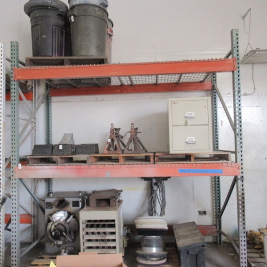 Pallet rack, 2 shelves, no contents 9.5ftW 10ft T  4ftD  buyer responsible for dismantling, must bri