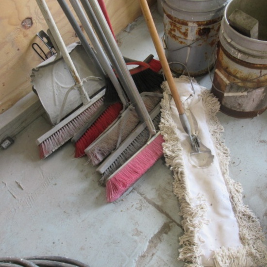 brooms, dust pans, dry mop