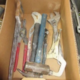 misc tools, crescent wrench, channel locks, hammer