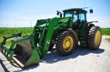 JD 7920 4WD tractor w/ duals, 746 loader w/ bucket & grapple, 5107 hrs. 480