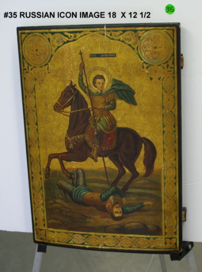 Demetres Slaying King Kaloyani, Russian Icon 19th Century