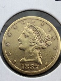1887-S $5 Liberty Gold XF