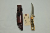 Uncle Henry Schrade 153UH Knife With Bone Like Handle, Leather Seath, & Sharpening Stone