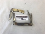 Old Timer 3 Bladed Knife & Barlow Lock Blade Knife With Engraving on 1 Side & Missing Engraving on O