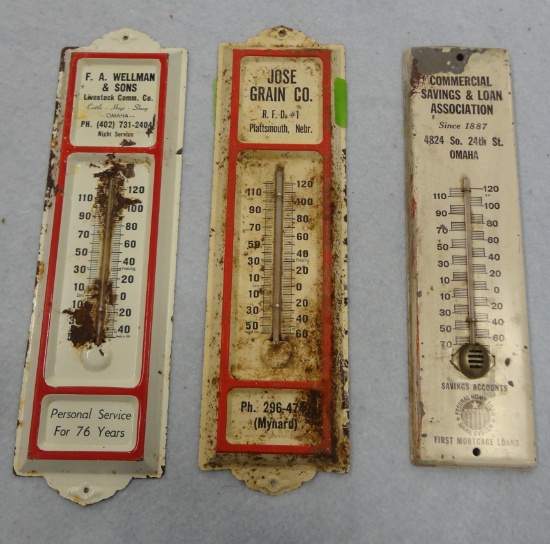 Commercial Savings, Jose Grain, & F.A. Wellman Thermometers (Lot of 3)