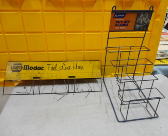 Modac Fuel Line Hose Display Rack 24” W & Norton Cut-Off Blades Display Rack 18” H (Lot of 2)
