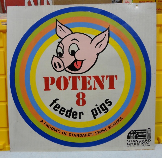 Potent 8 Feeder Pigs 2 Sided Sign 24” Sq.