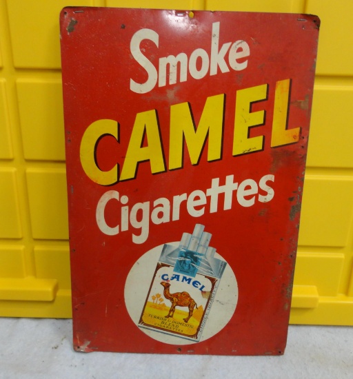 Smoke Camel Cigarettes Sign Mounted on Paneling 18” H