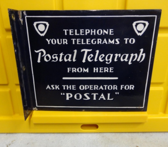 Postal Telegraph Porcelain Flange Sign 10.5” Sq.