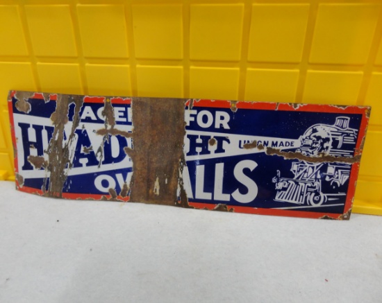 Headlight Overalls Porcelain Sign Damaged 32” W