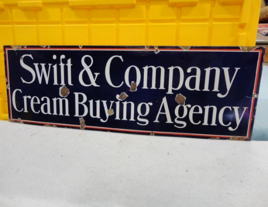 Swift & Company Cream Buying Agency Porcelain Sign 42” W