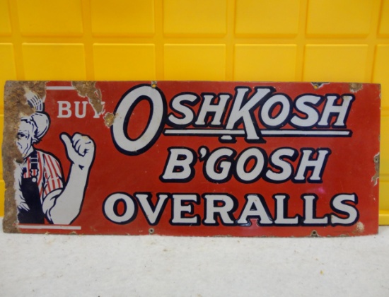 OshKosh B’Gosh Overalls Porcelain Sign Damaged 25” W