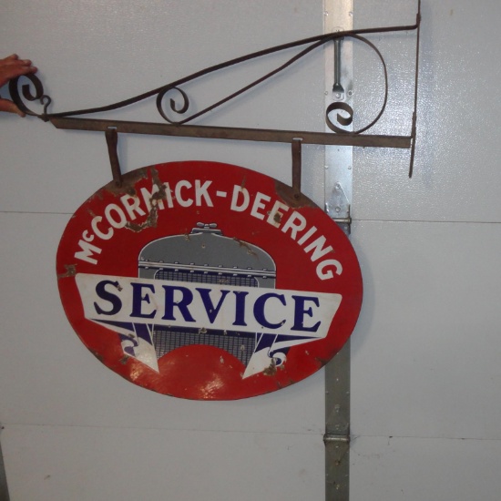McCormick-Deering Service 2 Sided Porcelain Sign With Hanging Bracket 32” W