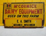 IH McCormick Dairy Equipment S.A. Smith Mosinee WI Farm Sign 23” W X 15” H