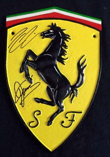 Ferrari shield, signed Raikkonen  Scheckter