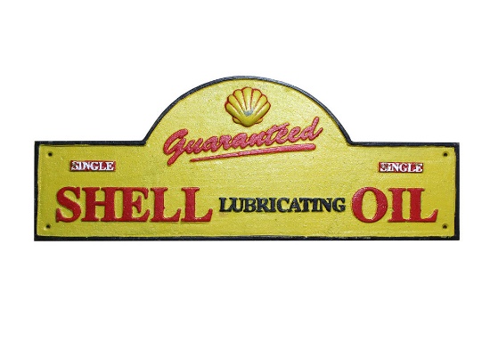 'Shell Lubricating Oil'. Cast Iron Sign