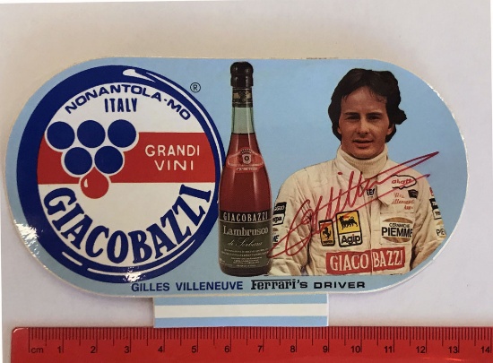 1982 signed Gilles Villeneuve Giacobazzi sticker