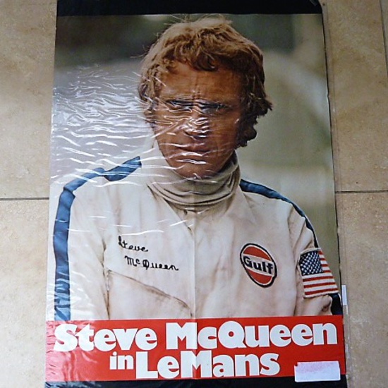Steve McQueen and Le Mans Porsche posters.