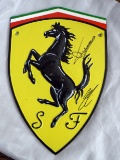 Ferrari metal shield, signed Raikkonen, Scheckter
