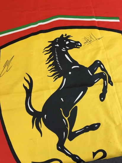 Ferrari flag, signed by Kimi Raikkonen & Nigel Mansell CBE