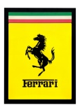 A Ferrari-themed panel on yellow background