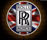 Contemporary illuminated Rolls-Royce themed circular wall sign