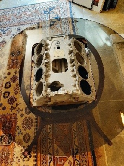 Glass Topped Engine Block Table