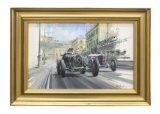 Grover-Williams in his Bugatti an original by Alan Fearnley