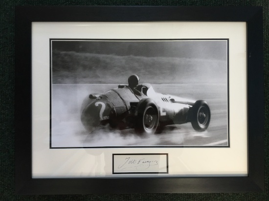 J M Fangio 'Maserati 250F In The Wet' signed production