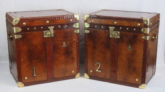 A fine pair of leather Army and Navy style trunks