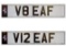 Pair of Registration Numbers: V8 EAF & V12 EAF