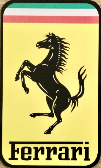 A Large Metal Ferrari-Themed Wall or Garage Sign Featuring the Iconic ‘Cavallino Rampante’