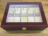 A Fine Rolex Ten-Watch Display Case in Polished Cherrywood