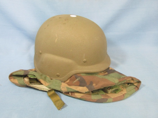 Military PAGST Helmet w/ Camo Cloth Cover – Olive Drab – Size looks to be adjustable – Good conditio