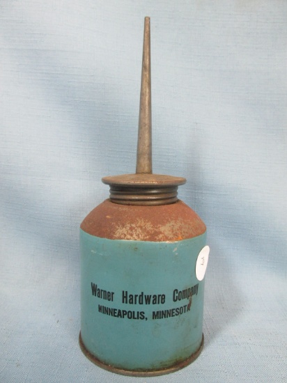 Warner Hardware Co. Minneapolis, MN Oil Can – 7 5/8”T – 3”Dia – As shown